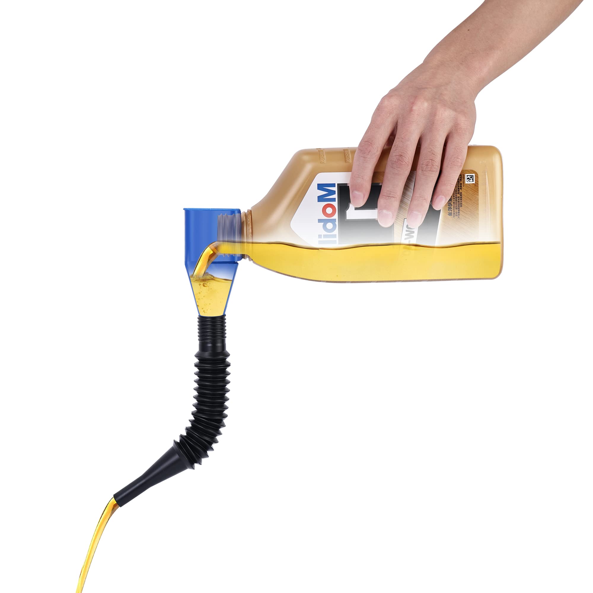 4 Pack Installed on Bottle Multi-Functional Oil Funnel with Flexible Extension Nozzle for Cars Automotive Motorcycles, Engine Oil, Liquid, Diesel, Gasoline, Juice Anti Splash Design, Hands Free