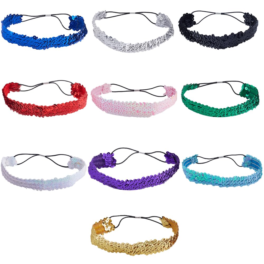 GORGECRAFT 10 Colori Fasce per Capelli con Paillettes Elastiche Elastiche Regolabili Scintillanti Fascia per Capelli per Donne Fascia per Capelli Sportiva Fascia per Capelli Bomboniere Multicolore