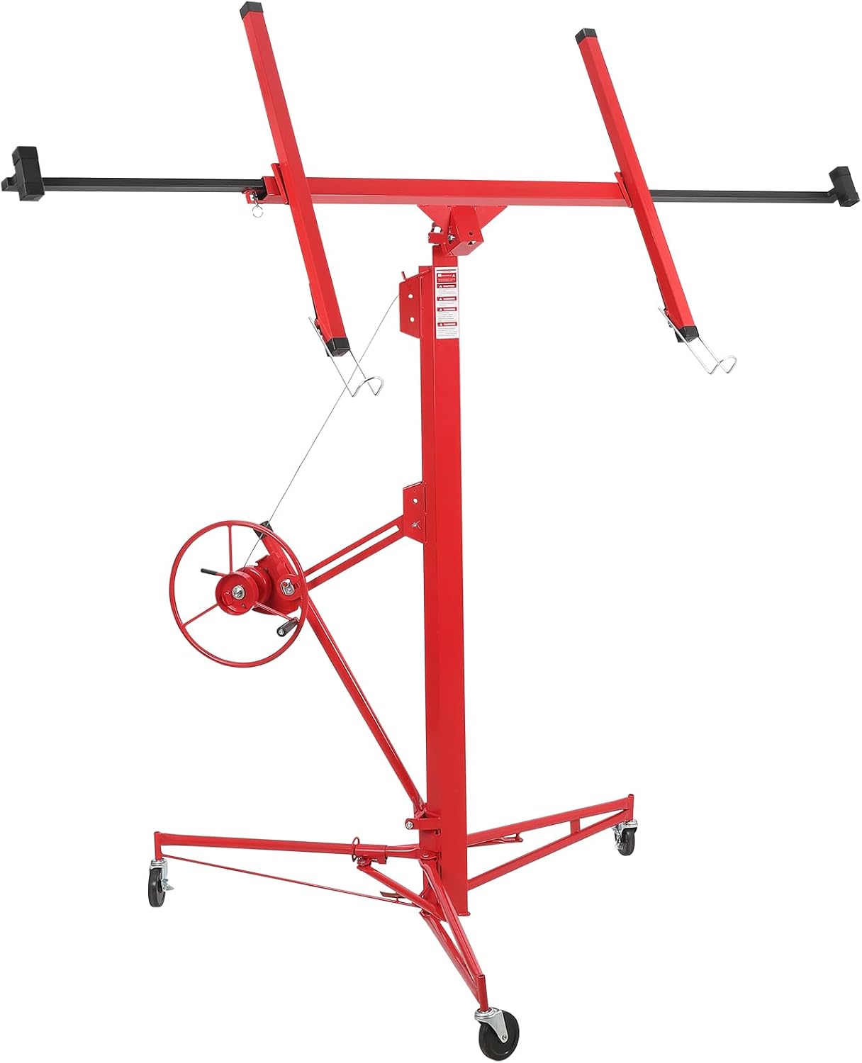 Drywall Lift 11 ft, Drywall Jack Lift for Ceiling, Adjustable Panel Hoist, 150 LBS Heavy Duty Drywall Lifter, 3 Lockable Wheels Foldable Sheetrock Lift for Home Improvement, Red