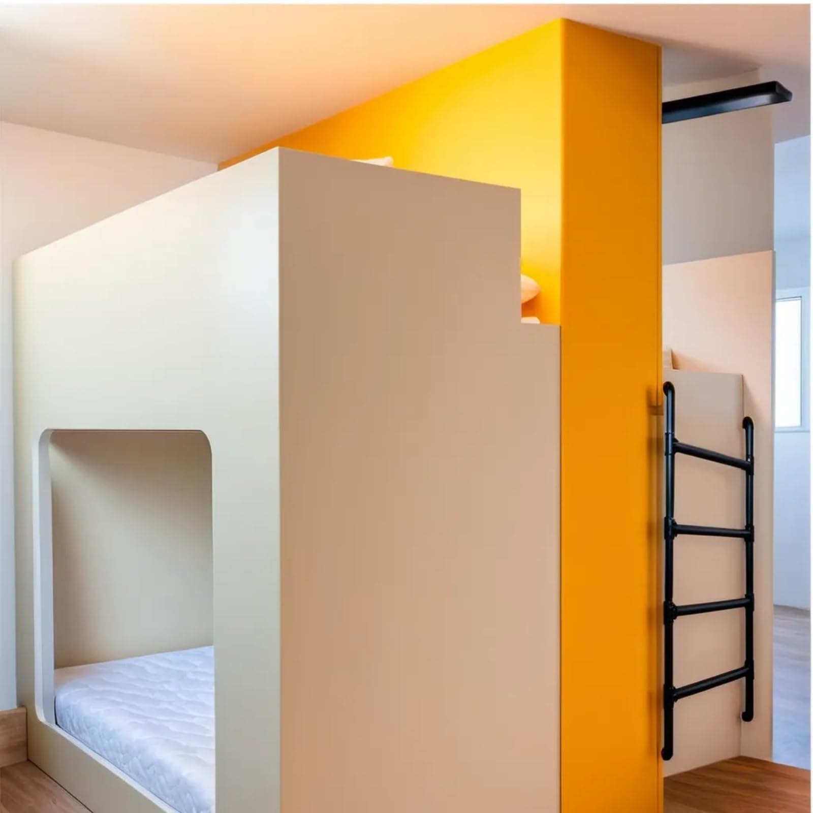 Escalera de 4 Peldaños Montada en Pared para Salida de Emergencia por Ventana de Sótano | Acceso Metálico Fijo con Ganchos para Ático, Caravana y Cama | de Seguridad Fijada a la Pared de Cuatro