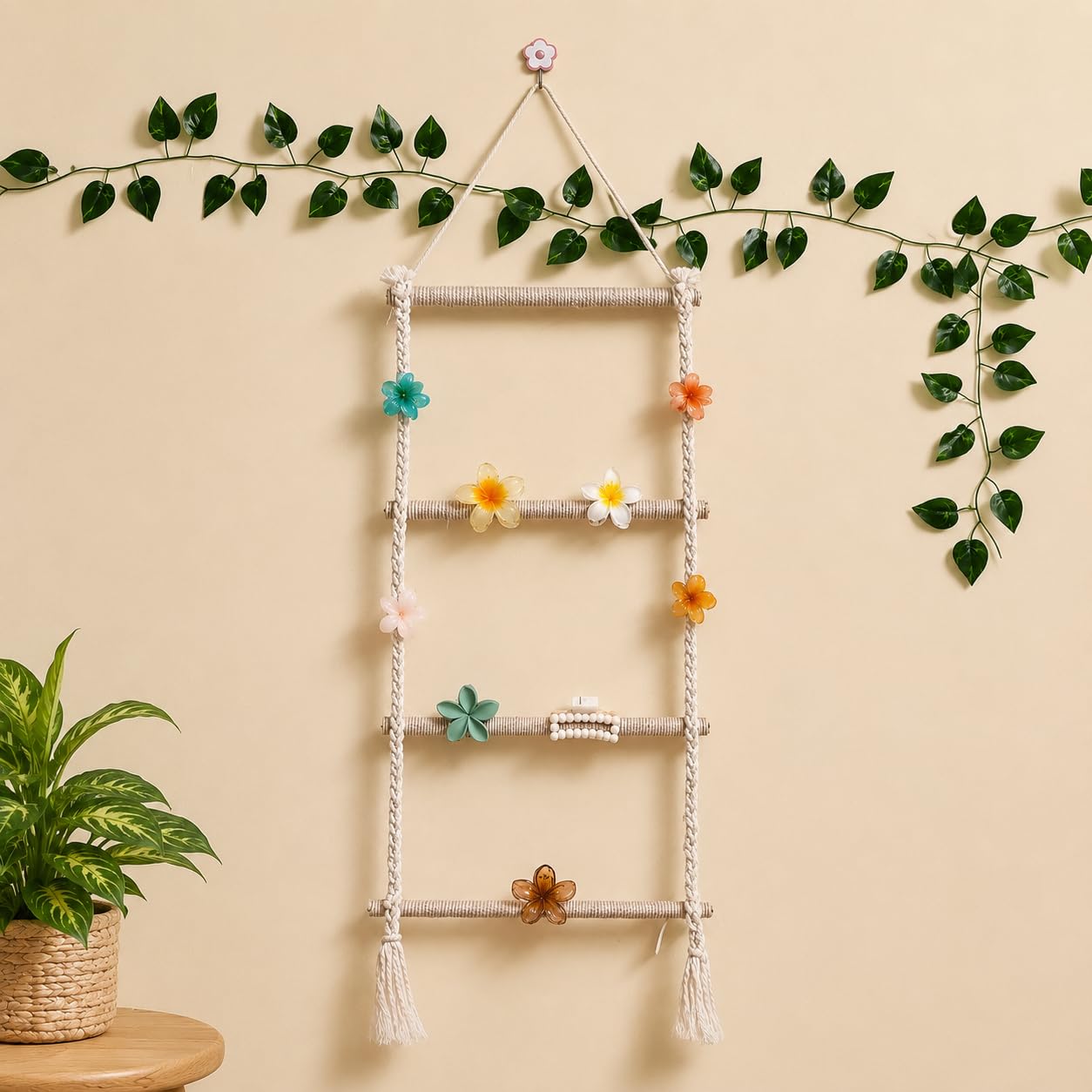 Claw Clip Organizer – Hair Clip Holder Wall Hanging Boho Macrame Hair Accessory Storage Rack (clips not included)-image-19