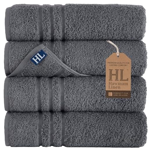 Hammam Linen Cool Grey Bath Towels 4-Pack - 27x54 Soft and Absorbent, Premium Quality Perfect for Daily Use 100% Cotton Towel 600 GSM