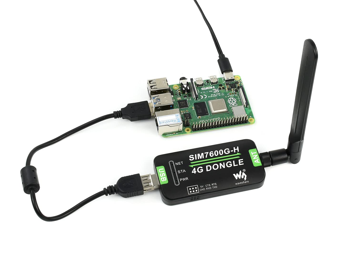 Waveshare SIM7600G-H 4G DONGLE, with Antenna, Compatible with Windows/Linux