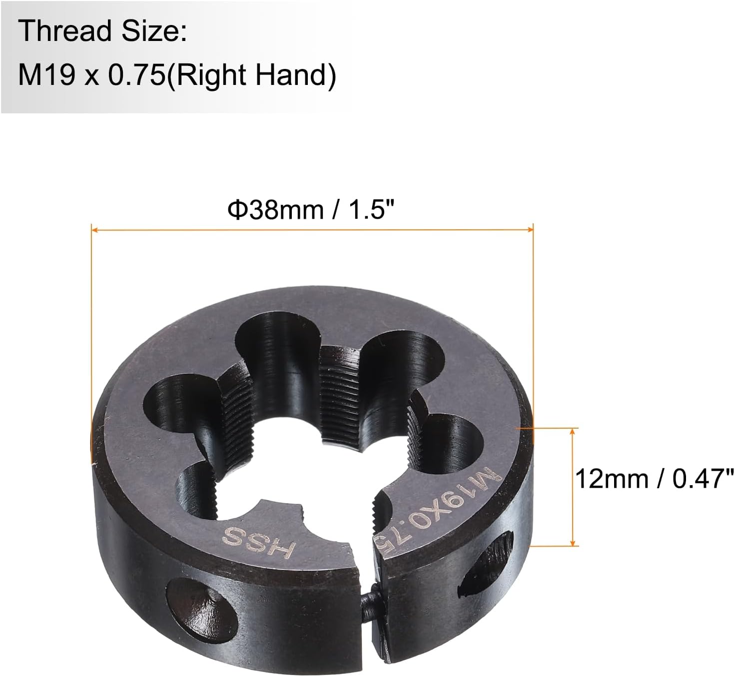 HARFINGTON Round Threading Die M19 x 0.75 Metric Thread 38mm OD Adjustable Right Hand High-Speed Steel (HSS) Round Die Screw Thread Cutting Die for Thread Repair