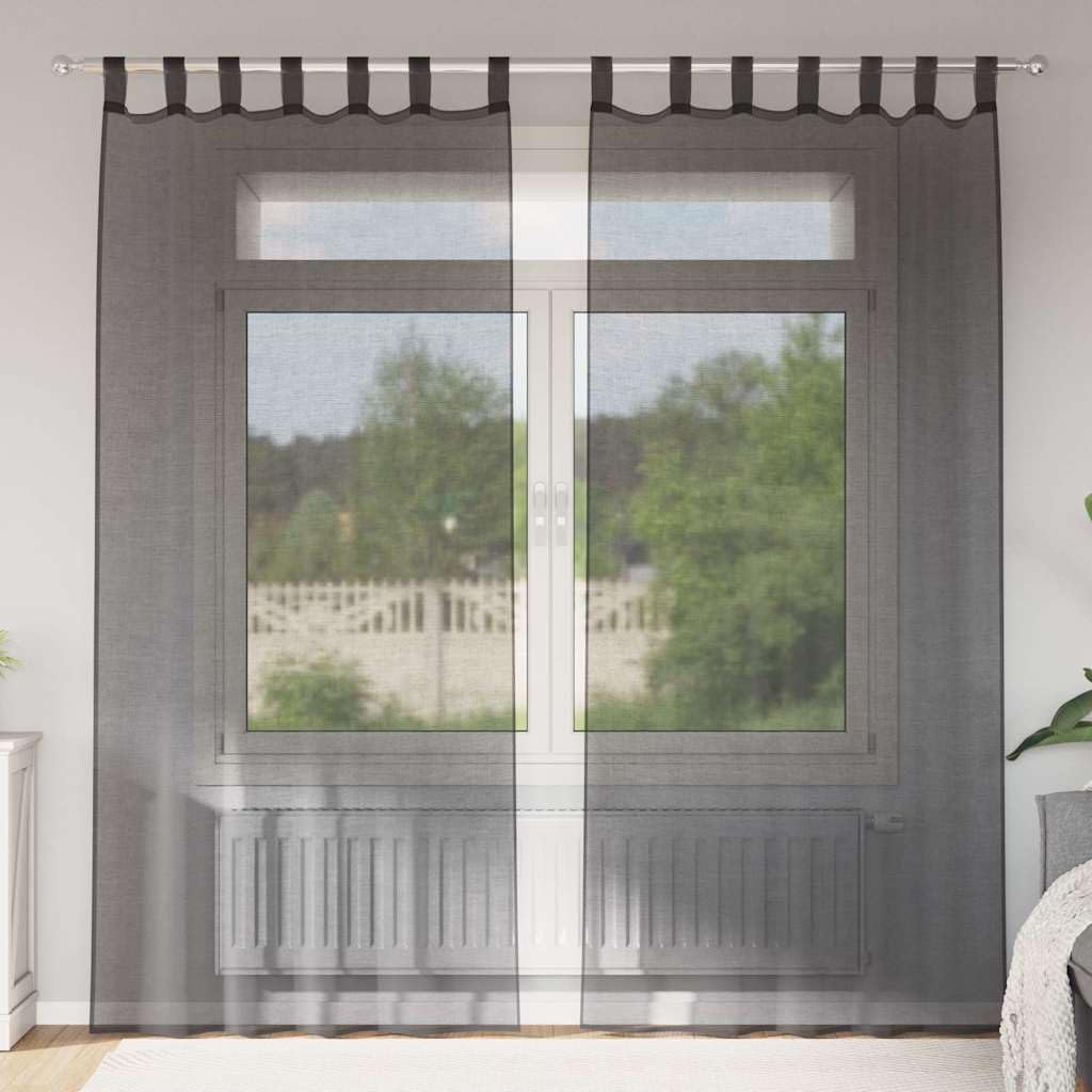 Rideaux en voile noir 140x245 cm avec passant pour décoration fenêtre salon