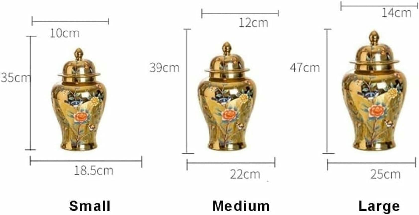 Duży słoik na imbir, złote ceramiczne wazony, słoiki na imbir z pokrywką do wystroju domu, tradycyjne wazony na suszone kwiaty, chiński dekoracyjny słoik porcelanowy,