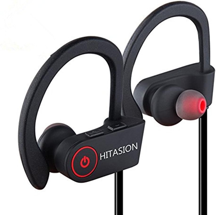 HITASION Bluetooth Headphones For Running Waterproof Wireless Bluetooth Headphones for Sports Gym Mic Volume Control V4.1 Lightweight In-ear Hooks Earphones 8 Hours Battery (Black-U8)