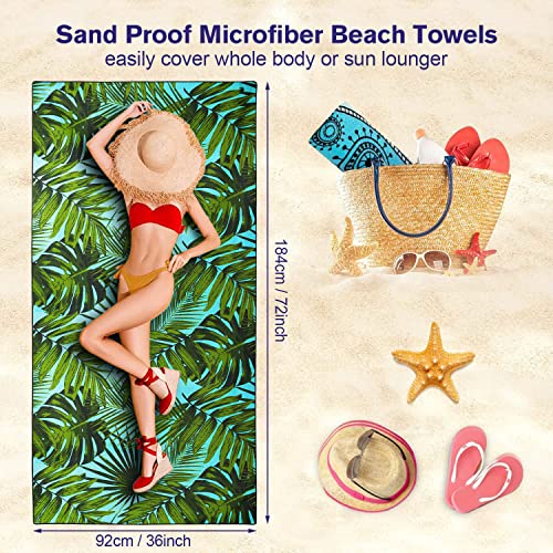 Ohtmtho Oversized Beach Towel Quick Dry Sand Free Lightweight Microfiber Beach Towels For Swim Pool Camping Travel, Tropical Jungle Green Palm Leaves, 36"X72" #TOP3
