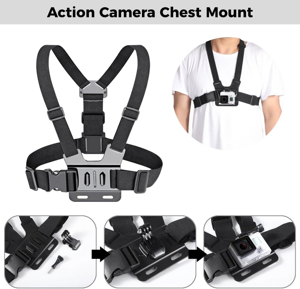 Kit Mount Selfie POV & Bracket Neck Hanging Chest & Strap Head Mount Selfie Camera Action 3-in-1, Set Holders Support Phone & Camera Video Vlog Free Hands, for Xiaom/Insta360/Hero Set