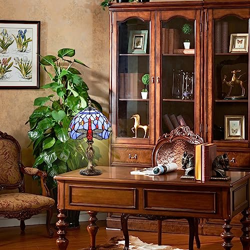 Image of 8'' Stained Glass Table Lamp, Vintage Desk Bedside Night Light