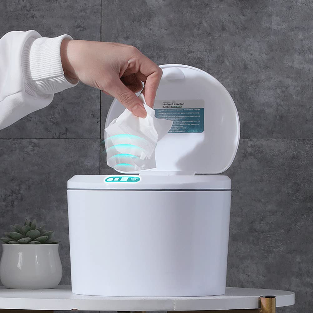 Qcwwy Desktop-Sensor-Mülleimer, Berührungsloser Automatischer Mini-Abfallkorb mit Deckel Intelligenter Elektrischer Induktions-Mülleimer für Büro-Desktop-Nachttisch-Kaffeebar