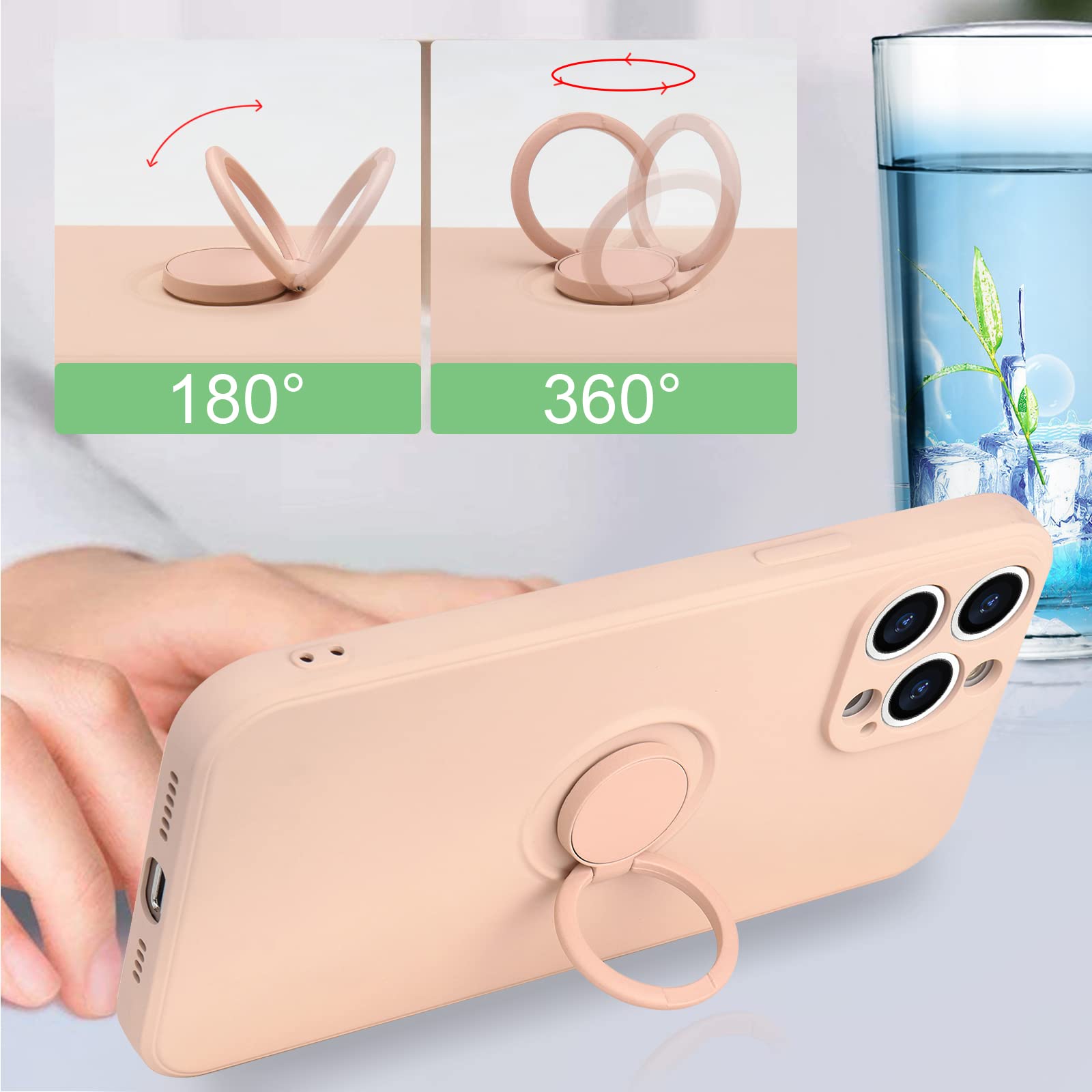 Custodia Per IPhone 13 Pro Max Con Supporto Anello Girevole 360° E Cinturino - Silicone Morbido Con Fodera In Microfibra, Antiurto, Compatibile Con Supporto Magnetico Auto - 4