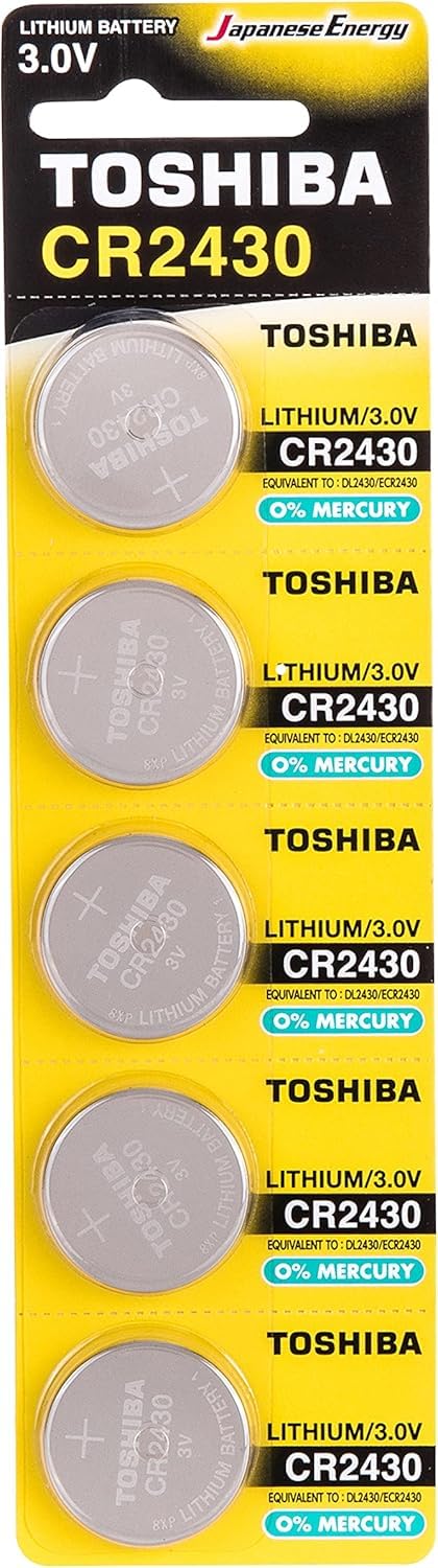 TOSHIBA, 3V Lithium Coin Cell Battery, CR2430, Pack of 5