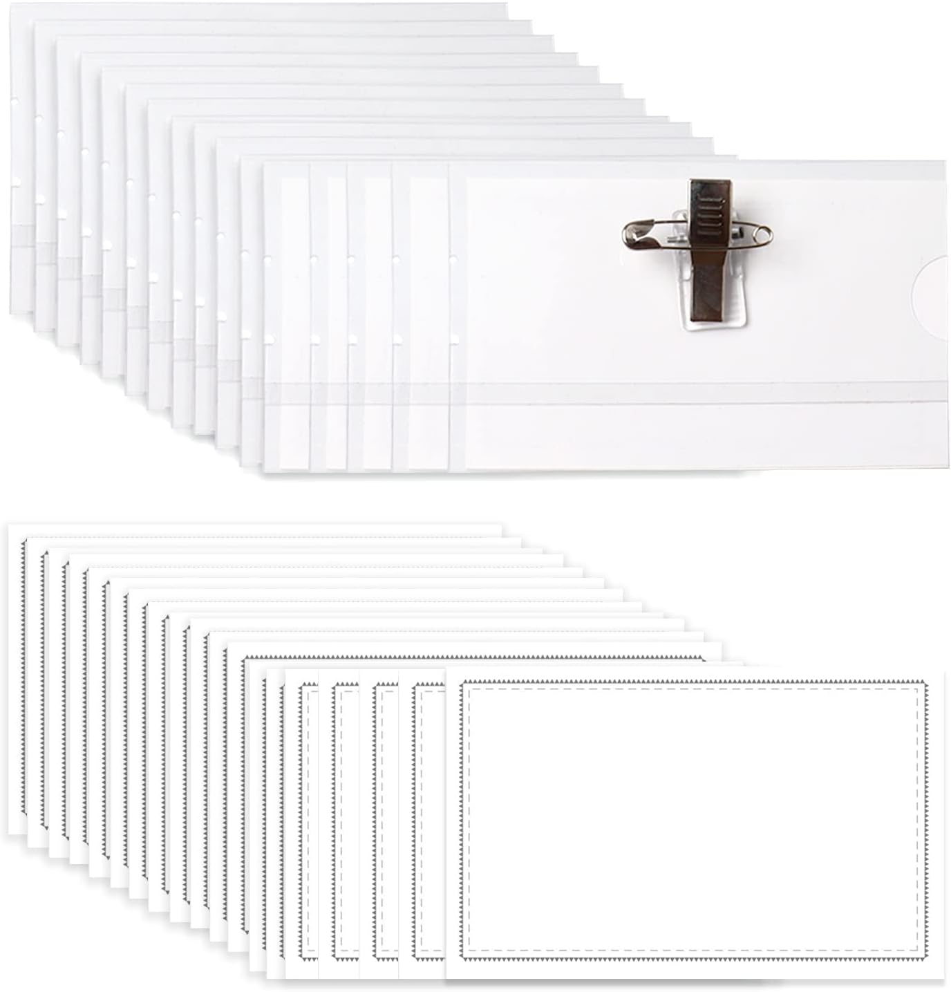 Anjmd 60 Pack Pin Style Combi Clip Horizontal Name Badge Holders ID Card Holders with Inserts Fit Card (3.5×2.12 inch)
