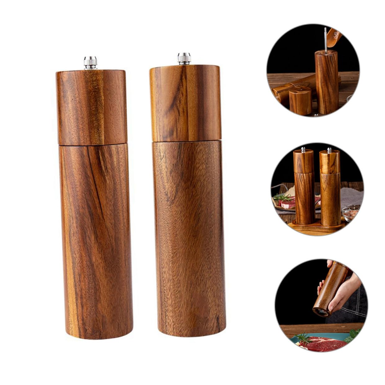 Manuelle Pfeffermühle und Einfache Bedienung mit Keramikmahlwerk aus Akazienholz Einstellbarer Mahlgrad für Küche