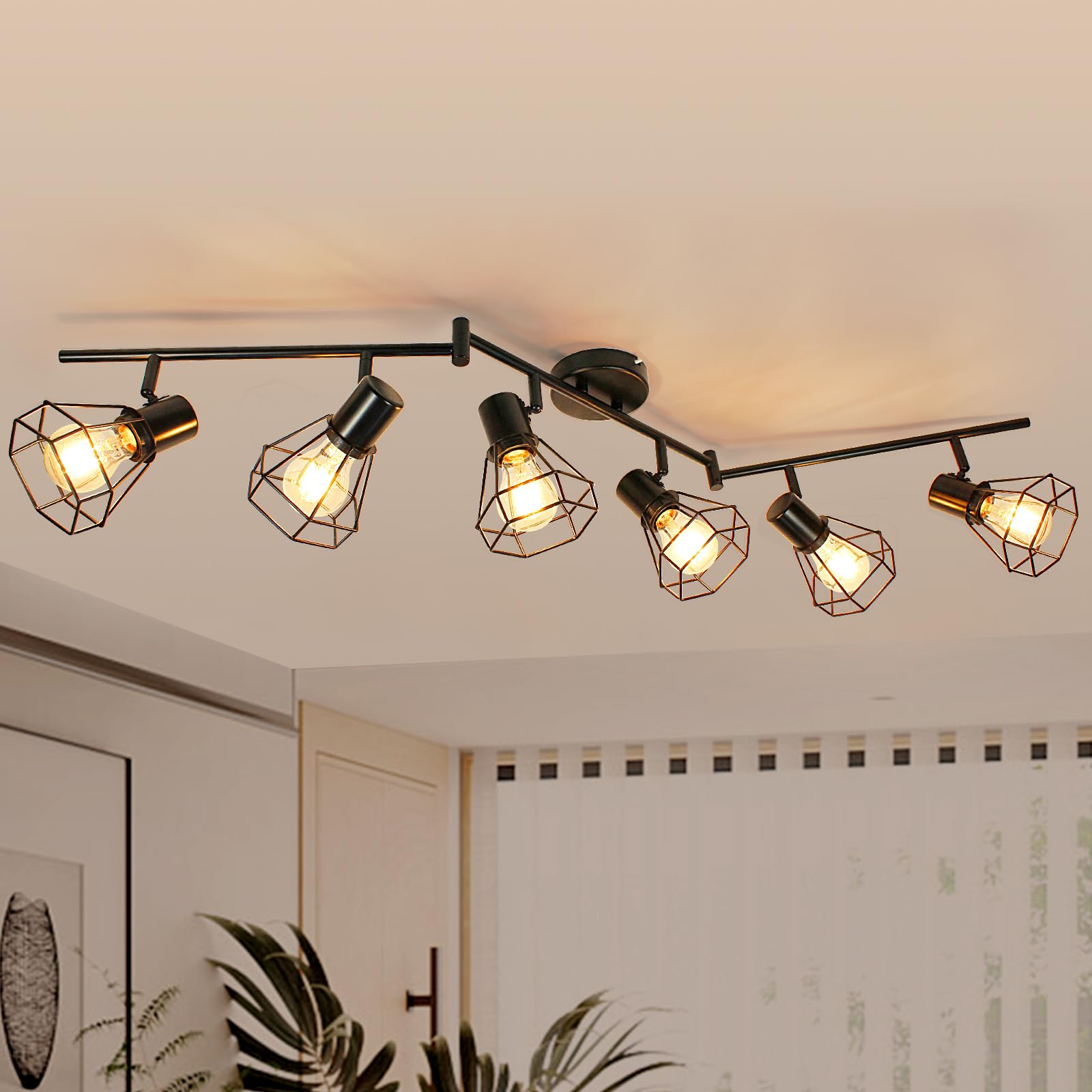 HiBay LED Deckenstrahler 6 Flammig E27 Deckenleuchte Wohnzimmer Vintage Schwenkbar 350° Deckenbeleuchtung für Schlafzimmer Flur, max. 60 Watt Ohne Leuchtmittel