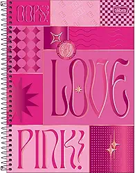 Tilibra - Caderno Espiral Capa Dura Universitário Connect 1 Matéria Love Pink 80 Folhas - Retângulos com Tons de Rosa