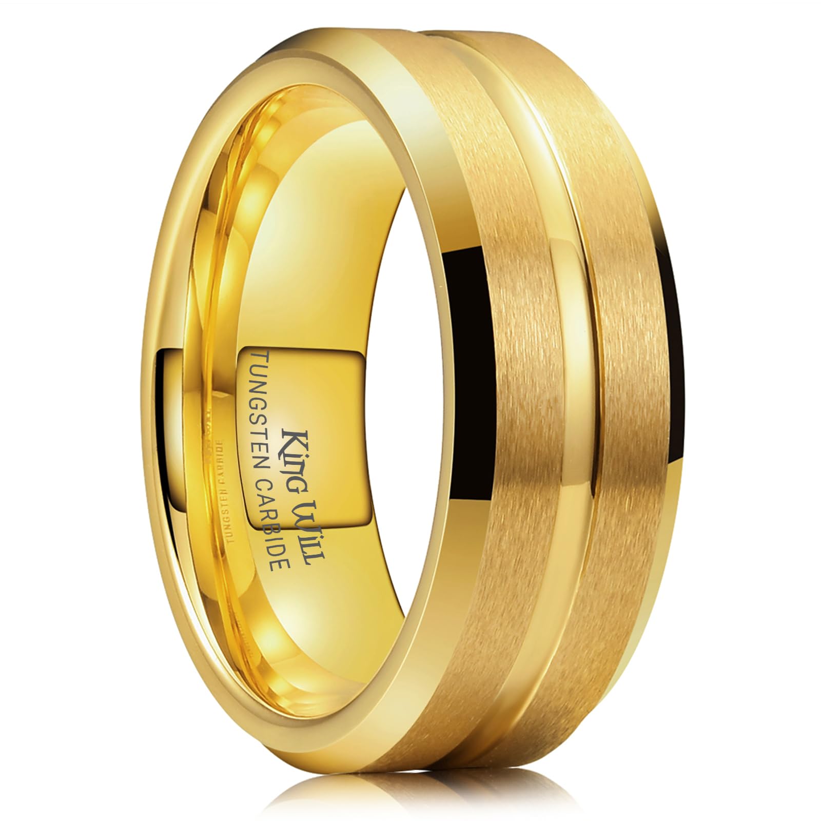 King Will Plata clásica/negro/dorado/azul/marrón/oro rosa ranura 8 mm alto pulido/acabado mate anillo de tungsteno para hombre anillo de boda ajuste cómodo, Q 1/2(58.25mm), Tungsteno, Sin piedras
