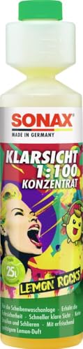 SONAX KlarSicht 1:100 Konzentrat Lemon Rocks (250 ml) Scheibenreiniger beseitigt sekundenschnell Insekten, Schmutz, Blend- & Schmierfilme | Art-Nr. 03701410