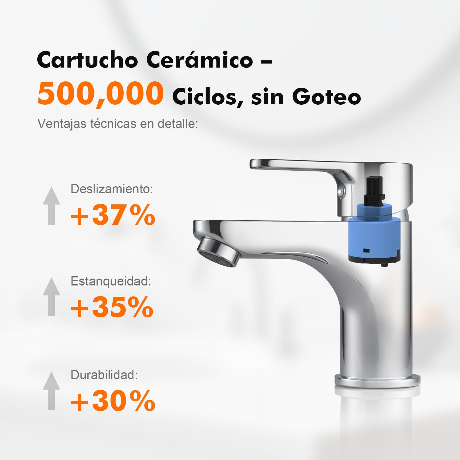 GRIFEMA Grifo Lavabo Monomando para Baño, Latón Cromado Resistente, Agua Fría y Caliente, Cartucho Cerámico Silencioso, Instalación Fácil, Altura de Salida 74 mm, G11003