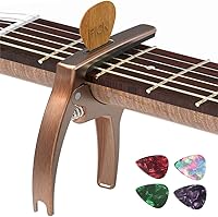 Vista 13 de Cejilla de Guitarra, TANMUS - Cejilla de metal de zinc 3 en 1 para guitarras acústica y eléctrica (con soporte para púas y 4 púas), para ukelele