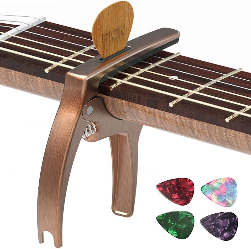 3in1 Guitar Capo for Acoustic and Electric Guitars(with bag&picks)-Strings Accessories-Bronze