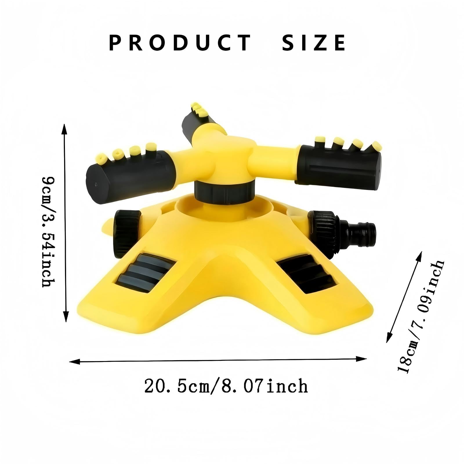Irrigatore da giardino rotante automatico a 360° per prati, irrigatore da giardino oscillante a 3 bracci con attacco per tubo, sistema di irrigazione automatico per erba (giallo, set da 1,3 cm (15 m)