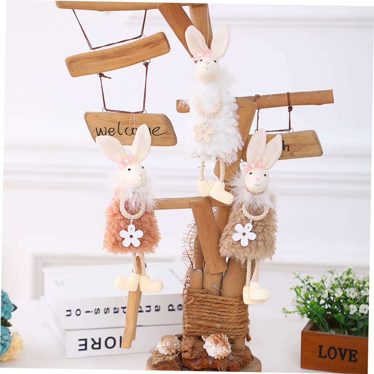 BESTonZON Décoration Suspendue Lapin de Pâques en Tissu 3 Pièces, Pendentif Lapin Mignon Cartoon pour Fête et Accessoires Garçon et Filles
