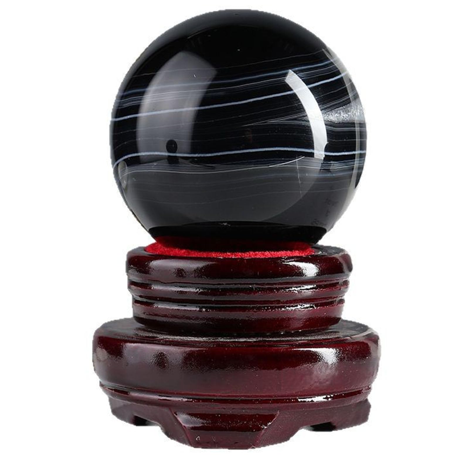 BHBHCPZGR Black Agate Crystal Ball Ornaments with Wooden Stand, Feng Shui Gemstone Sphere Orb, for Room & Office Decor,6~6.5cm