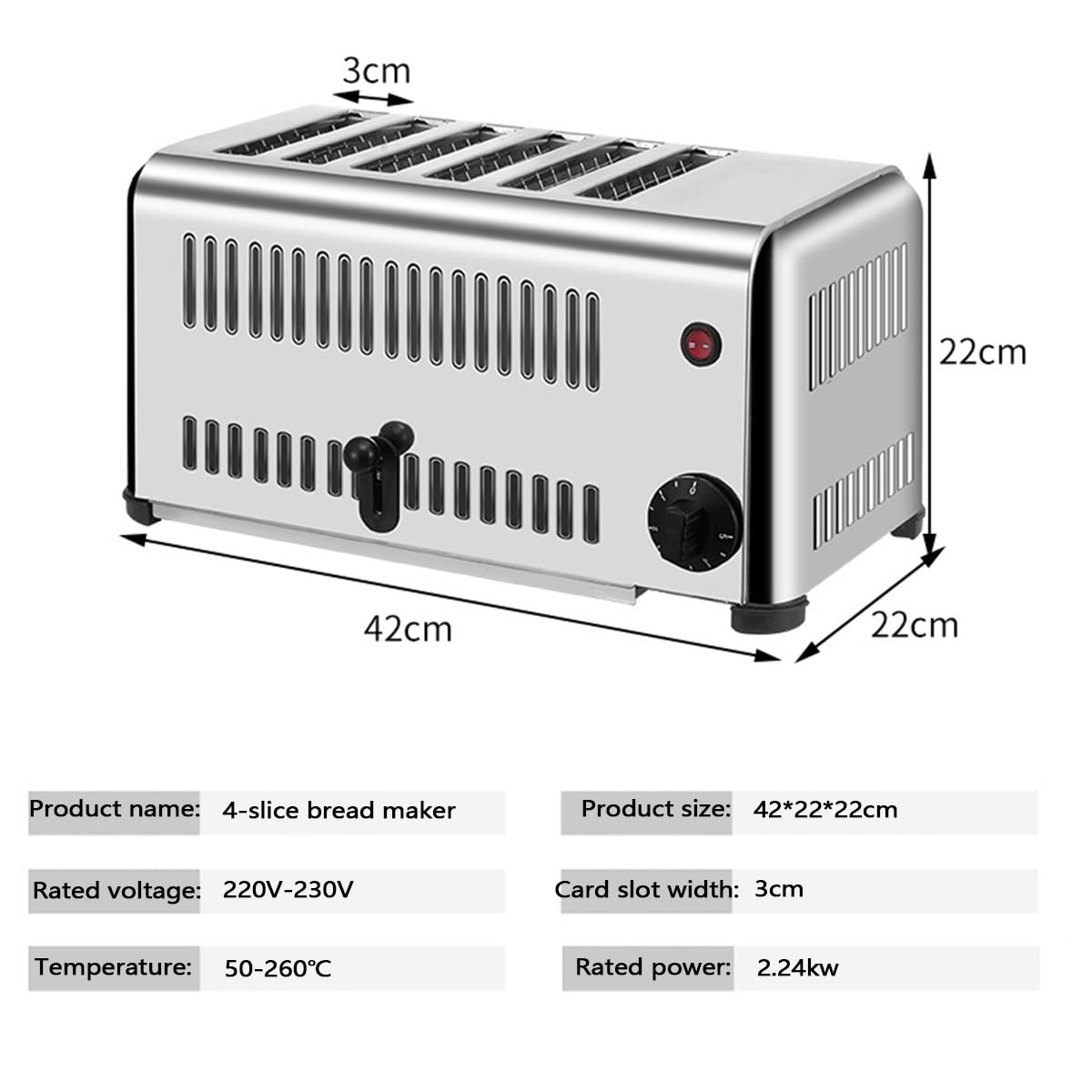 Tostapane Commerciale per fette di Pane, con Fessure indipendenti ed Extra Larghe, tostapane da 2,24 kW, Acciaio Inossidabile, Timer variabile, Uso Professionale e Domestico,6Slice