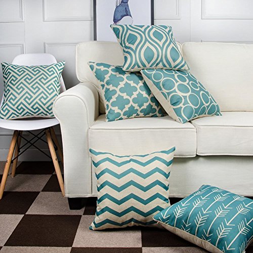 Modern Homes 100% Cotton Aqua Decorative Throw Pillow Case Cushion Covers 18 x 18 (Set of 4)