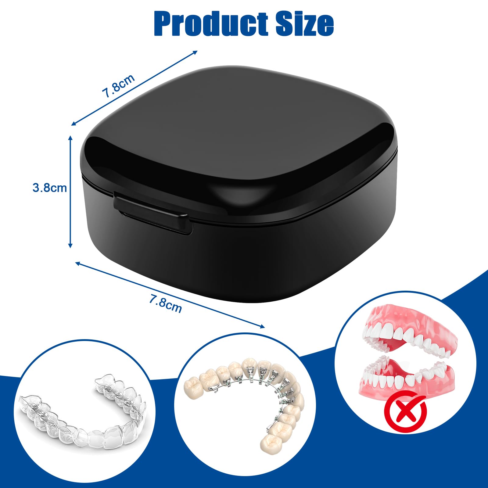 Zahnprothesenbox mit Sieb, Tragbare Gebissdose, Prothesen Prothese Box, Zahnprothese Box Retainer für Reise Reinigung, Aufbewahrung & Reinigung (Schwarz)