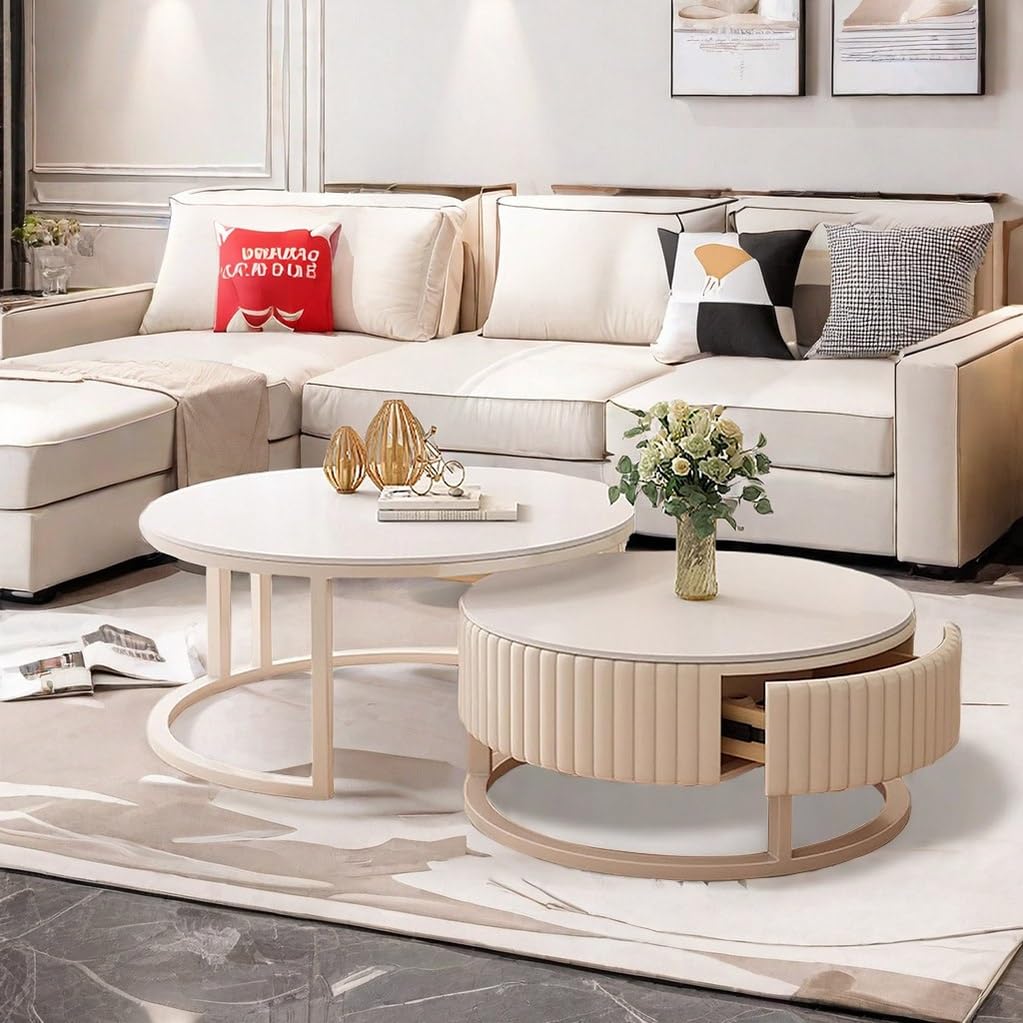 GQMYCDM Ronde Draaibare Salontafel met Opbergruimte en Verborgen Compartiment, Salontafels voor de Woonkamer, Ronde Bijzettafel, Moderne Salontafel Zwart (Color : Type A, Size : M