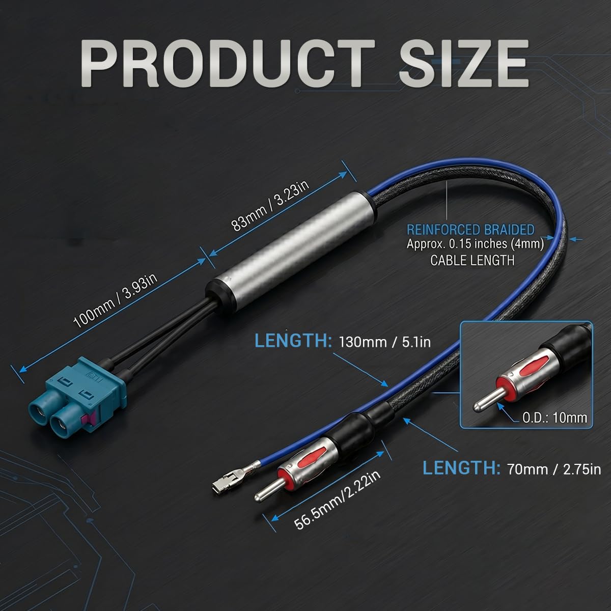 Migliore ricezione radio senza rumore: adattatore doppio Fakra a DIN con amplificatore di segnale per autoradio, alimentazione phantom da 12 V, compatibile con VW, Audi, BMW, Skoda, 30 cm