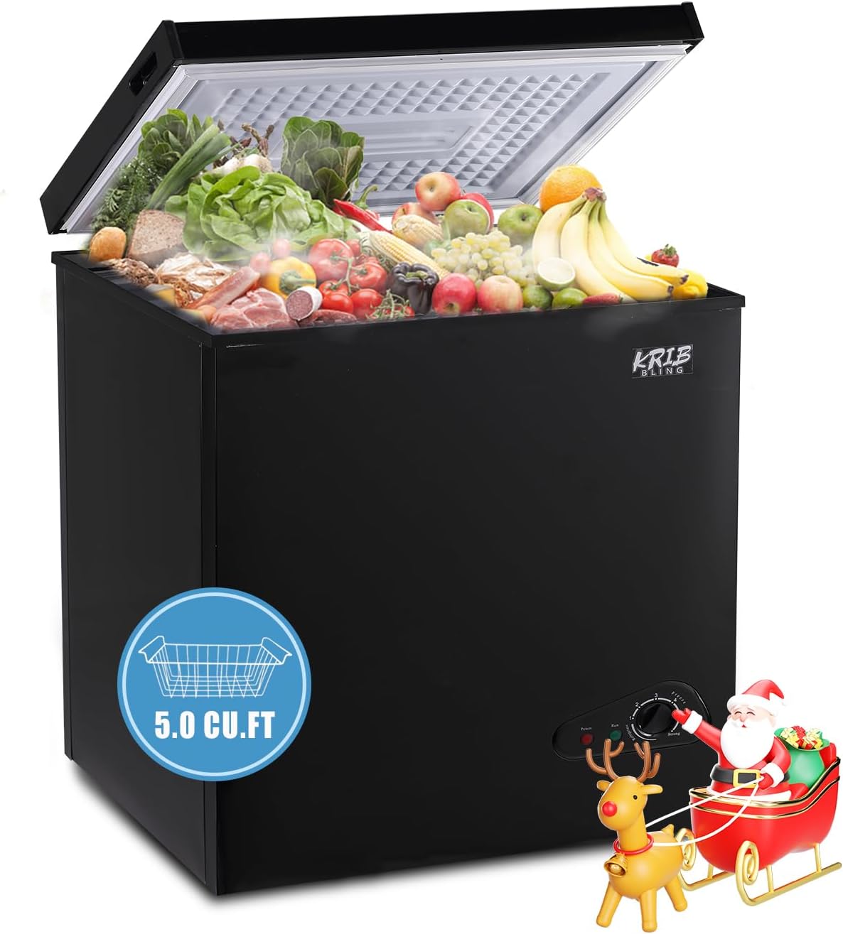 5.0 Cu.Ft Chest Freezer with 7 Gears Temperature Control(-16°F to -48°F), Deep Compact Freezer with a Removable Basket, for House, Kitchen, Garage, Basement, Shop, Black