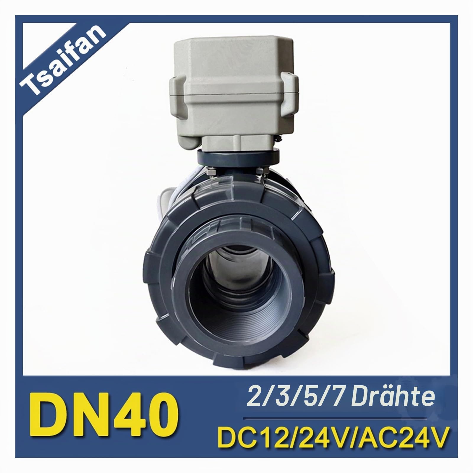 Kugelventil, DN40 50 Mm UPVC Elektrischer Kugelhahn 2/3/5/7 Drähte Motorisierter Ventilmotorantrieb For Die Wasserversorgung Von Wassertanks(Glue,DC24V_CR502)