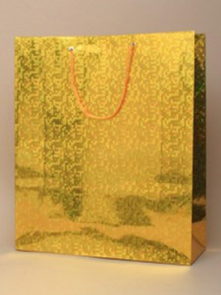 12 Pack Gift Bags Holographic Foil Party Weddings Presents Christmas Bulk Buy Wholesale (Gold Large H27xW23xD8cm)