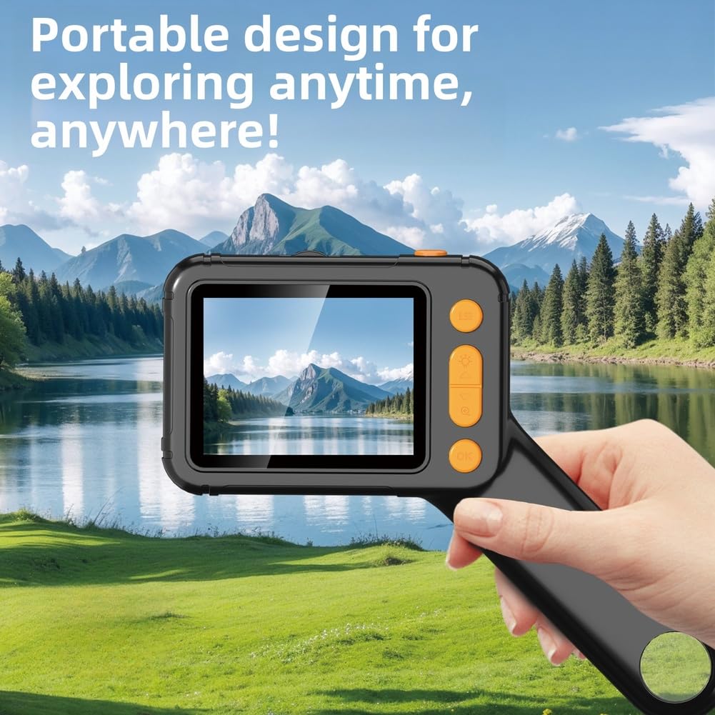 Digitales Mikroskop mit 2,8-Zoll-IPS-Display, Schiebe- und 8 LED-Lichtern, USB-C Aufladbar für Gemologie und Biologie, Schwarz