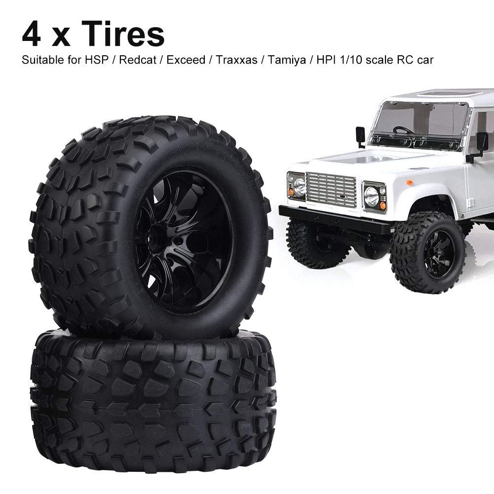 RC1/10 Uniwersalne opony modelowe, zestaw 4 gumowych opon do monster trucka RC, 12mm sześciokątne, czarne (7 otworów)