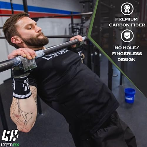 Miniatura 10 de LYFT-RX Empuñaduras de fibra de carbono para levantamiento de pesas, entrenamiento cruzado, dominadas, musculares, agarre sin agujeros, ajuste de