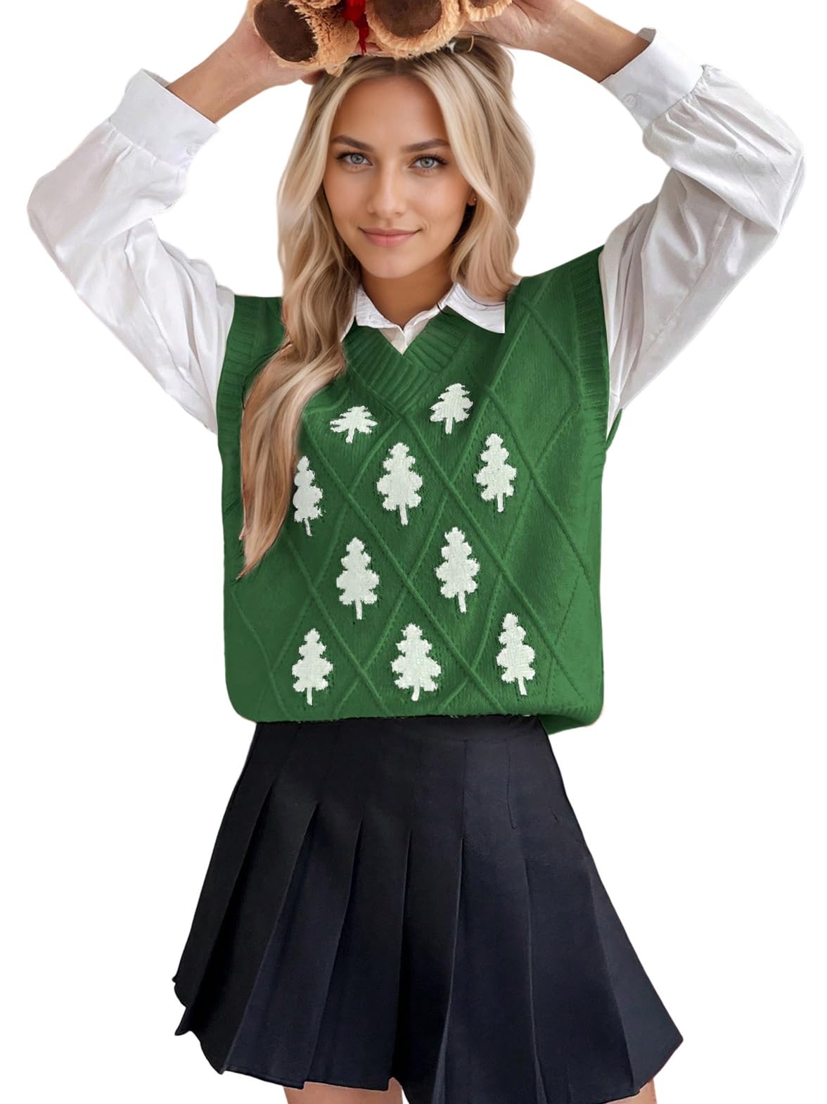 Christmas Tree Sweater Vest for Women V Neck Sleeveless 2025 Ribbed Knit Casual Loose Pullover Tank Tops