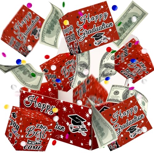 Graduation Gift Box 2026 Money Explosion Box for Cash Gift Pop Up Surprise Money Box with Confett Graduation Money Holder Gift Card Box Halloween Christmas Cash Gift Idea for Her DIY Exploding Gift Box Party Supply