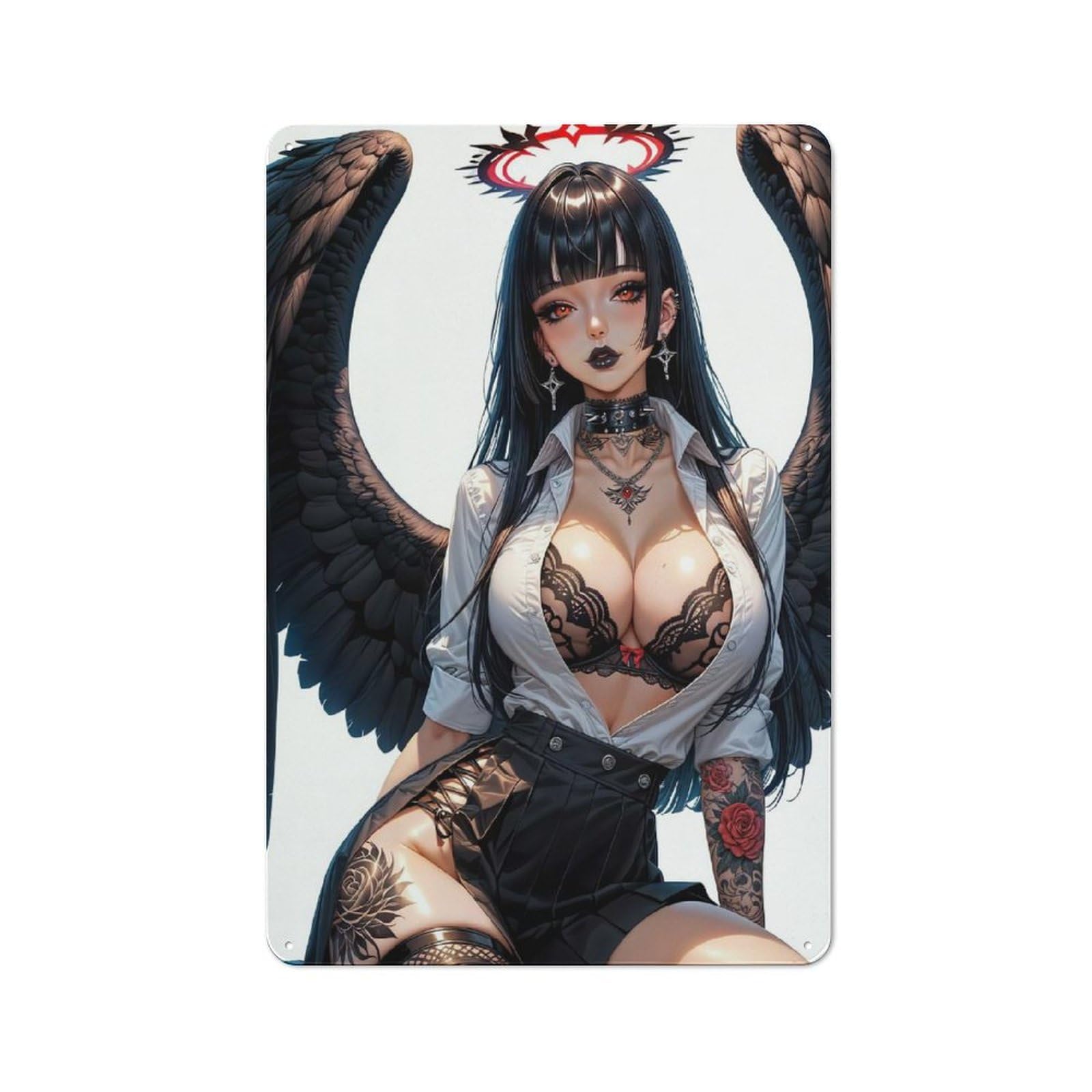 Goth Angel Classic Metal Wall Decor 30x20cm, Metal Sign for Cafe, Pub, Workshop Or Home Bar, Small Accent for Blank Walls