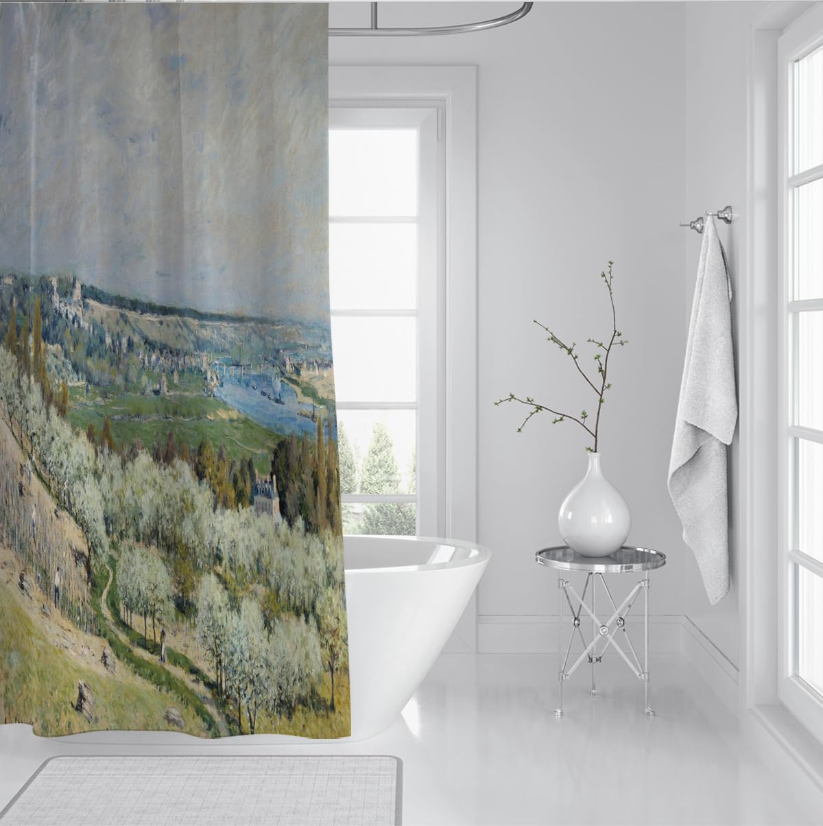 Set di Tende per doccia paesaggistica impressionista 200x200cm | Set di decorazioni per bagno in poliestere Rustic Spring Country Aesthetic Art
