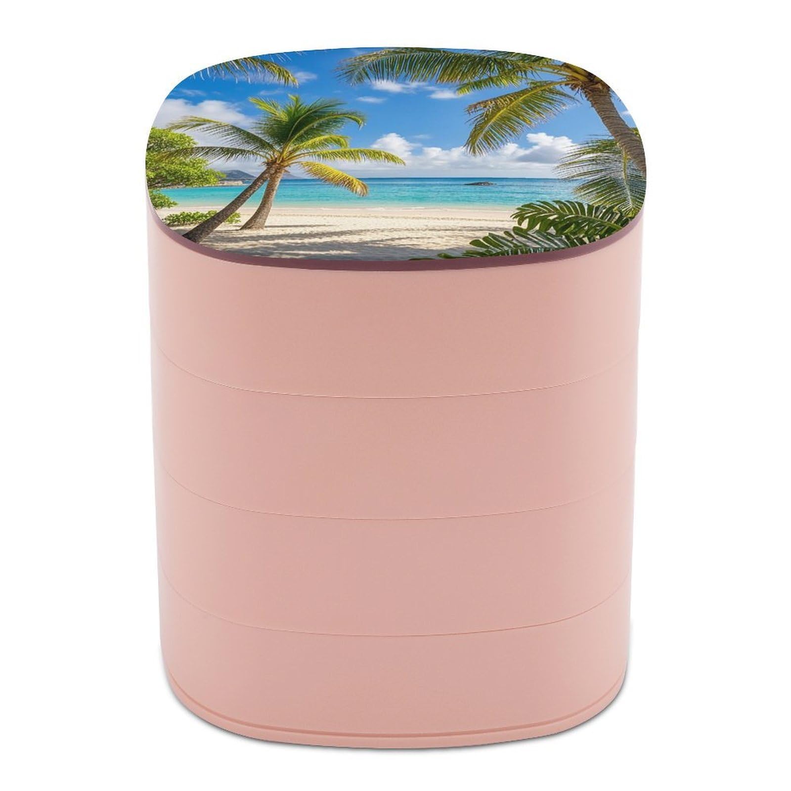 VstaDank Tropical Palm Tree Hawaii Beach Jewelry Box 360° Rotatable Jewelry Organizer 4 Layers Jewelry Case with Lid Fashion Portable Earring Holder for Bracelets Rings Bracelets Vanity