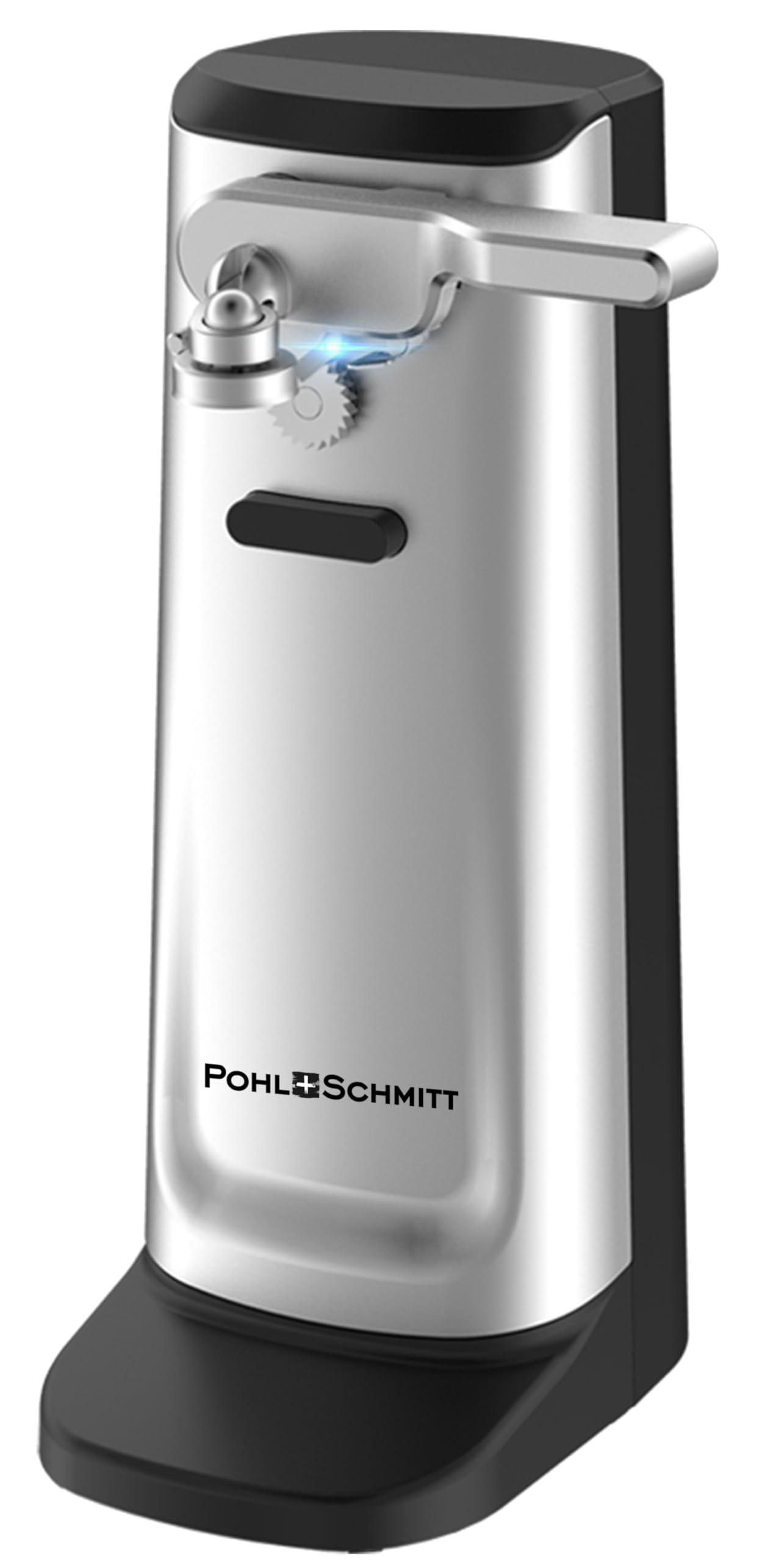 POHL SCHMITT Electric Can Opener, Knife Sharpener & Bottle Opener, Easy Push Down Lever, Works with Standard And Pop-Top Cans, Durable Stainless Steel & ABS Kitchen Accessory, Grey