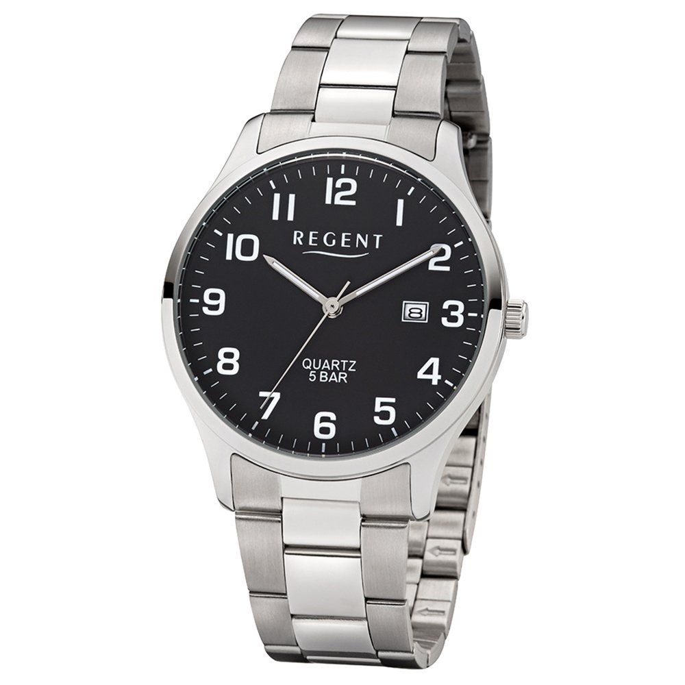 Regent Herren Armbanduhr in der Farbe Silber mit Armband aus Edelstahl, Wasserdichtigkeit: 5 bar, Gehäusedurchmesser: 39 mm, 11150697