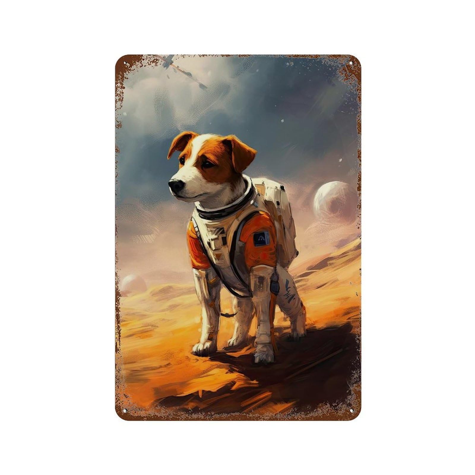 Jack Russell Terrier Mars Vintage Rust Metal Sign 11.8"x7.9", for Patio, Garden Room And Bar Decor, Classic Wall Plaque