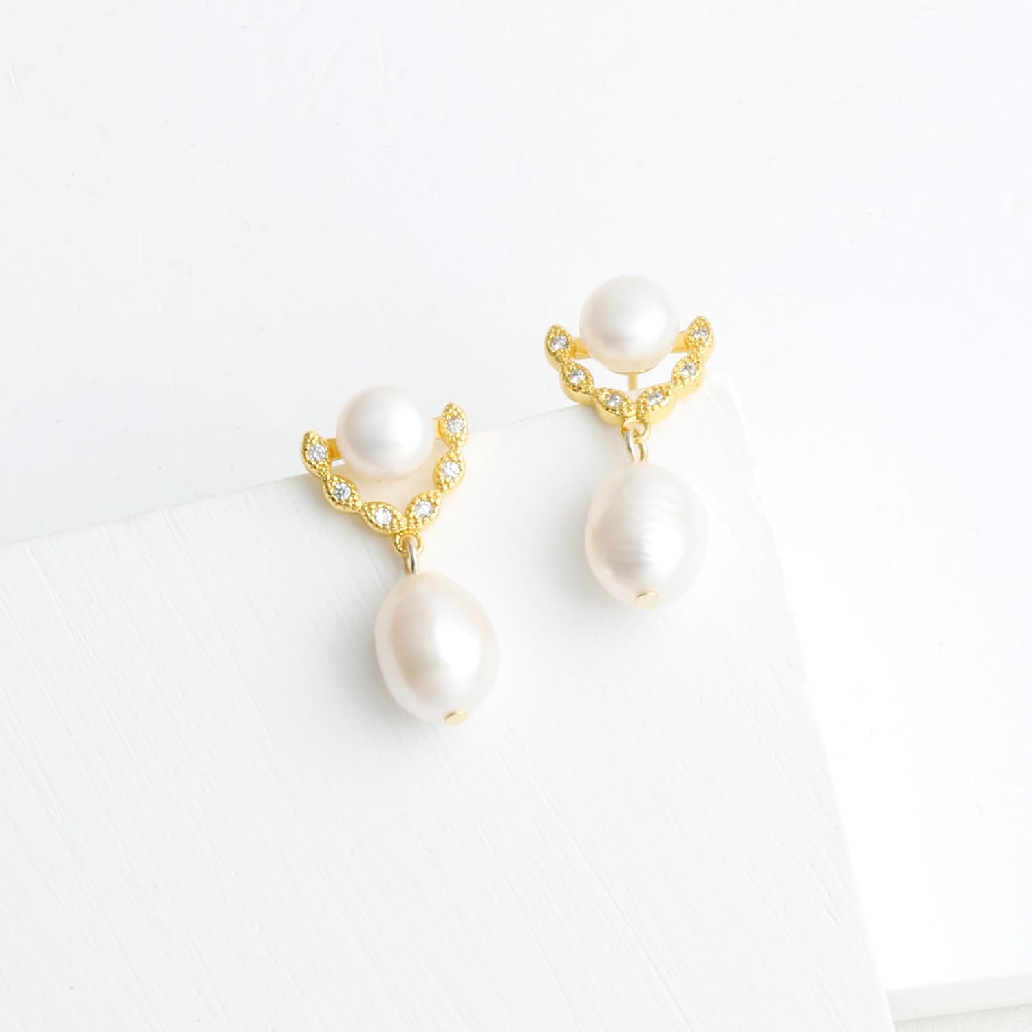 Handmade Freshwater Cultured Baroque Pearl Dangling Drop Earrings for Women, 14K Gold Plated - Image 3