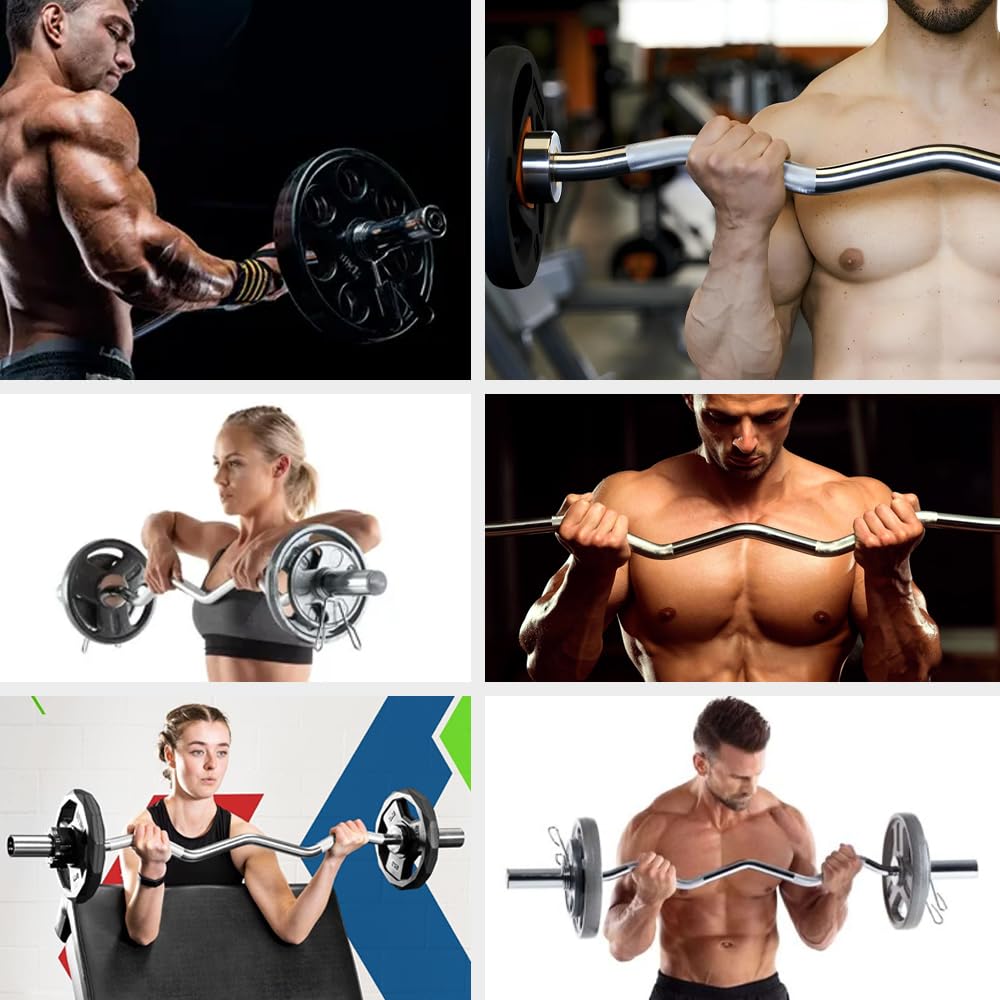 ManiBoom Barra Pesas Z Curly 120 cm de 8,5kg para Discos y Pesas de Ø50mm - Barra de MUSCULACION para Biceps y Triceps Halterofilia Crossfit - Barra Gimnasio con Cierres de Resorte (120 cm - Culry Z)